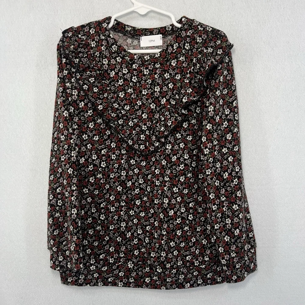Kids Long Sleeve Pheasant Shirt Front Frills Floral Red Black Girls Size Large 8